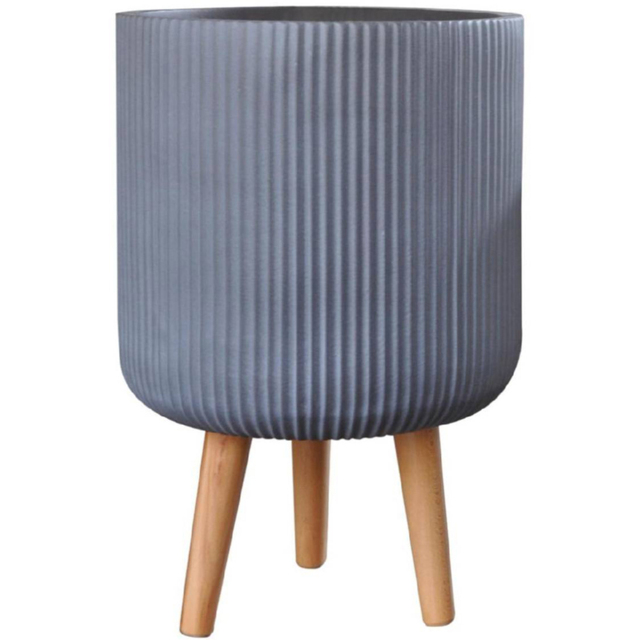wilko Ribbed Grey Indoor Cylinder Plant Pot with Legs 46cm - Instadecor - image 1