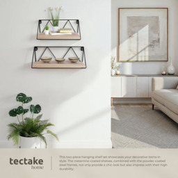 tectake Oak Wall Shelf with Decorative Metal Bracket Set of 2 - Size: 14.5 x 13 x 41cm - Brown - Wilko - thumbnail 5