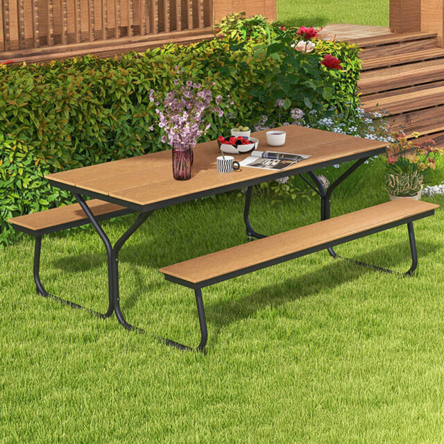 Costway 8 Seater Brown Outdoor Picnic Bench Set - Wilko - image 1