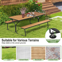 Costway 8 Seater Brown Outdoor Picnic Bench Set - Wilko - thumbnail 6