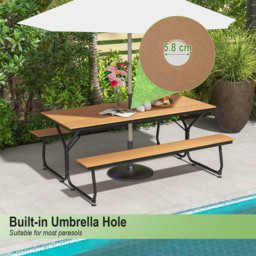 Costway 8 Seater Brown Outdoor Picnic Bench Set - Wilko - thumbnail 5