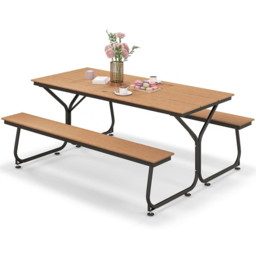 Costway 8 Seater Brown Outdoor Picnic Bench Set - Wilko - thumbnail 4