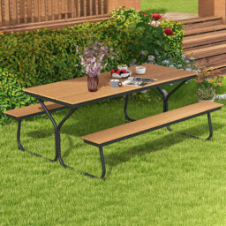 Costway 8 Seater Brown Outdoor Picnic Bench Set - Wilko - thumbnail 1