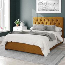 Aspire Olivier Super King Ochre Plush Velvet Ottoman Bed - Orange - Aspire Beds - Wilko