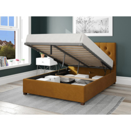 Aspire Olivier Super King Ochre Plush Velvet Ottoman Bed - Orange - Aspire Beds - Wilko - thumbnail 3