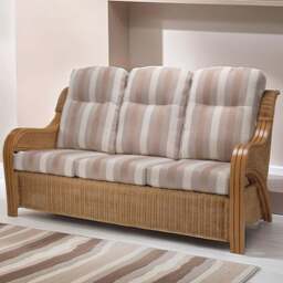 Desser Furniture Opera 3 Seater Light Oak Natural Rattan Duke Beige Stripe Sofa - Brown - Wilko