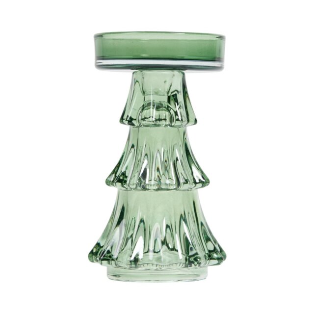 Glass Tree Pillar Candle Holder Green - Wilko - image 1