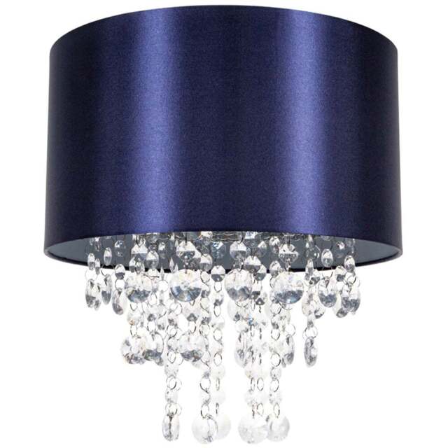 Happy Homewares Navy Blue Satin Fabric Pendant Shade with Transparent Acrylic Droplets - Size: 17 x 30 x 30cm - Wilko - image 1