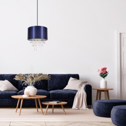 Happy Homewares Navy Blue Satin Fabric Pendant Shade with Transparent Acrylic Droplets - Size: 17 x 30 x 30cm - Wilko - thumbnail 3