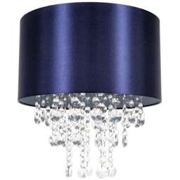 Happy Homewares Navy Blue Satin Fabric Pendant Shade with Transparent Acrylic Droplets - Size: 17 x 30 x 30cm - Wilko