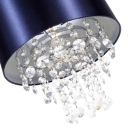 Happy Homewares Navy Blue Satin Fabric Pendant Shade with Transparent Acrylic Droplets - Size: 17 x 30 x 30cm - Wilko - thumbnail 4