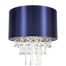 Happy Homewares Navy Blue Satin Fabric Pendant Shade with Transparent Acrylic Droplets - Size: 17 x 30 x 30cm - Wilko - thumbnail 5