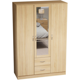 Vida Designs Riano 3 Door 2 Drawer Pine Mirror Wardrobe - Size: 3 Door, 2 Drawer - Brown - Wilko - thumbnail 3