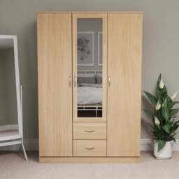 Vida Designs Riano 3 Door 2 Drawer Pine Mirror Wardrobe - Size: 3 Door, 2 Drawer - Brown - Wilko - thumbnail 4