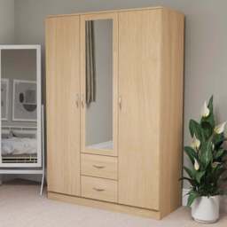 Vida Designs Riano 3 Door 2 Drawer Pine Mirror Wardrobe - Size: 3 Door, 2 Drawer - Brown - Wilko - thumbnail 1