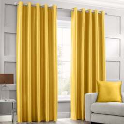 Intimates Faux Silk Ochre Ring Top Curtains 168X229cm - Size: W 168 x D 229cm - Yellow - Wilko - thumbnail 1