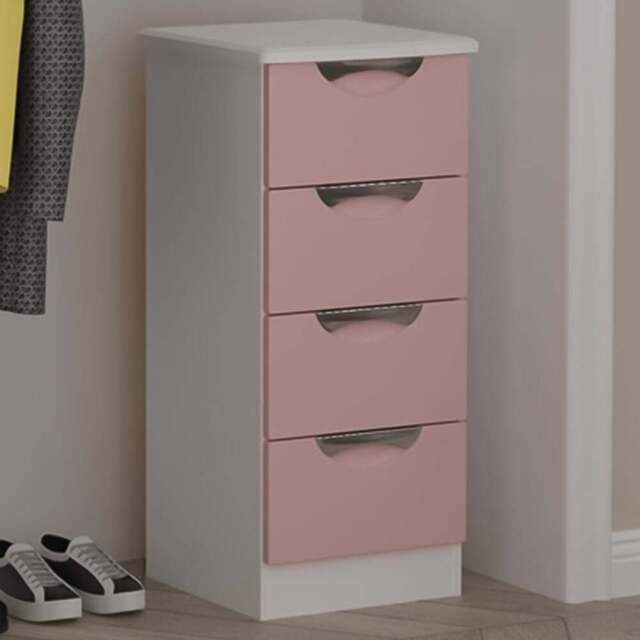 Crowndale Camden 4 Drawer Kobe Pink and White Bedside Cabinet Ready Assembled - Kobe Pink & White - Wilko - image 1