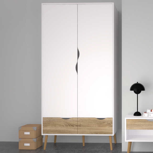 Florence 2 Door 2 Drawer White and Oak Wardrobe - Size: 2 Door, 2 Drawer - Furniture to Go - Wilko