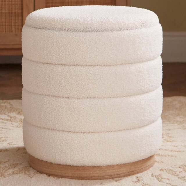 GFW Otis Teddy Boucle Storage Stool - Size: 45 x 40 x 37cm - Cream - Wilko - image 1