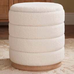 GFW Otis Teddy Boucle Storage Stool - Size: 45 x 40 x 37cm - Cream - Wilko - thumbnail 1