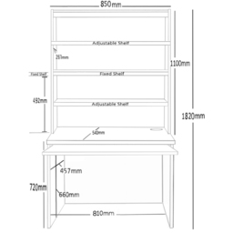 R White Cabinets 6 Shelf Home Office Desk with Keyboard Tray and Hutch White - Size: 182.8 x 85 x 54cm - Wilko - thumbnail 6