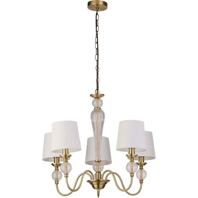 Lighting Collection Goodwin 5 Light Antique Brass Ceiling Pendant - Size: 47 x 29.5 x 63cm - Antique Brass and Clear - Wilko