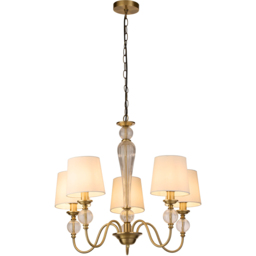 Lighting Collection Goodwin 5 Light Antique Brass Ceiling Pendant - Size: 47 x 29.5 x 63cm - Antique Brass and Clear - Wilko - thumbnail 4