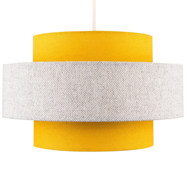 ValueLights Weaver Mustard and Grey Herringbone Ceiling Lamp Shade - Size: 30 x 17.5 x 30cm - Yellow - Wilko - image 1