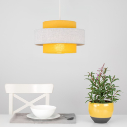 ValueLights Weaver Mustard and Grey Herringbone Ceiling Lamp Shade - Size: 30 x 17.5 x 30cm - Yellow - Wilko - thumbnail 3