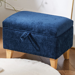 Living and Home Blue Chenille Upholstered Storage Ottoman - Size: 36 x 49 x 33cm - Wilko