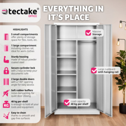 Tectake Grey Filing Cabinet with 6 Shelves and Rails - Size: 180 x 40 x 80cm - Wilko - thumbnail 6