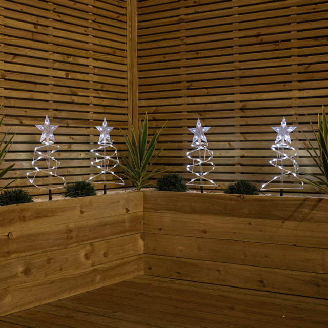 Samuel Alexander 4 Pack White Spiral LED Christmas Tree Garden Path Light - Size: 45 x 20 x 5cm - Wilko - image 1