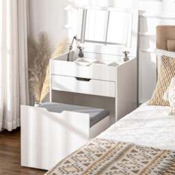 Portland 2 Drawer White Dressing Table Set with Mirror - Size: 114 x 40 x 60cm - Wilko - thumbnail 1