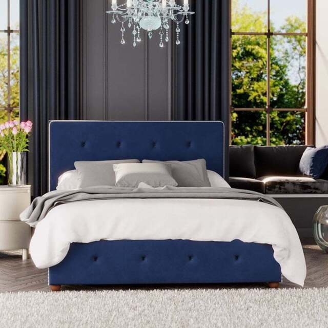 Laurence Llewelyn-Bowen Hesper Double Navy Plush Velvet Ottoman Bed - Blue - Wilko - image 1