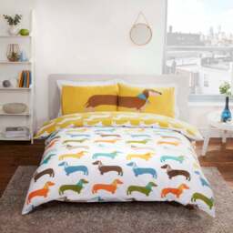 Rapport Home Sausage Dog Double Multicolour Reversible Duvet Set - Wilko