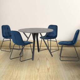 Seconique Athens Lukas 4 Seater Round Dining Set Concrete and Sapphire Blue - Grey - Wilko