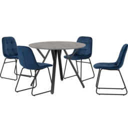 Seconique Athens Lukas 4 Seater Round Dining Set Concrete and Sapphire Blue - Grey - Wilko - thumbnail 3