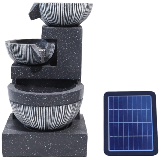 Living and Home Solar Powered 3-Tier Dark Grey Rockery Fountain - Size: 46.5x28x26cm - Black - Wilko