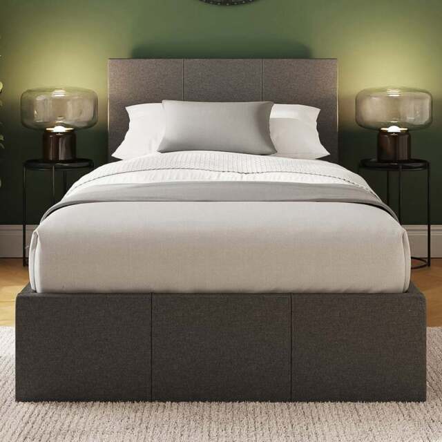 GFW Single Grey Hopsack Fabric End Lift Ottoman Bed with Memory Pocket Spring Mattress - Wilko - image 1
