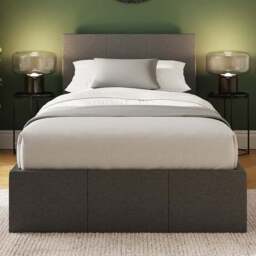 GFW Single Grey Hopsack Fabric End Lift Ottoman Bed with Memory Pocket Spring Mattress - Wilko - thumbnail 1