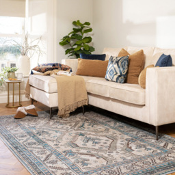 Kukoon Traditional Bordered Medallion Beige Grey Washable Rug 120 x 170cm - Blue - Wilko - thumbnail 3