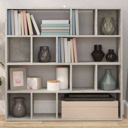 vidaXL 12 Shelf Concrete Grey Bookcase - Wilko - thumbnail 1