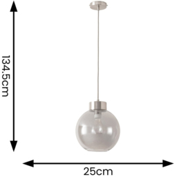 ValueLights Bellamy Smoked Glass Globe Brushed Chrome Cap LED Ceiling Pendant Light - Size: 134.5 x 25 x 25cm - Silver - Wilko - thumbnail 5