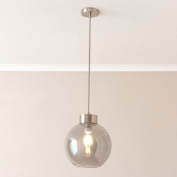 ValueLights Bellamy Smoked Glass Globe Brushed Chrome Cap LED Ceiling Pendant Light - Size: 134.5 x 25 x 25cm - Silver - Wilko - thumbnail 3