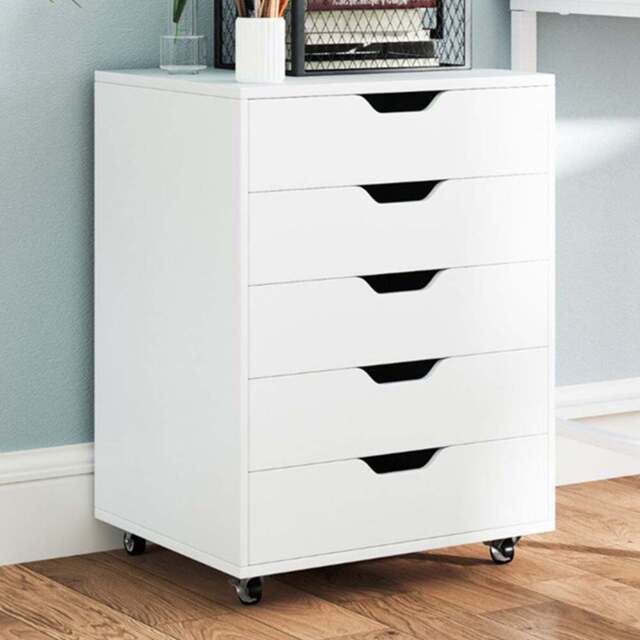 Costway 5 Drawer White Chest of Drawers with Lockable Wheels - Wilko - image 1