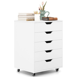 Costway 5 Drawer White Chest of Drawers with Lockable Wheels - Wilko - thumbnail 4