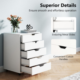 Costway 5 Drawer White Chest of Drawers with Lockable Wheels - Wilko - thumbnail 7