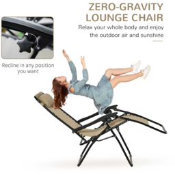 Outsunny Set of 2 Beige Zero Gravity Folding Recliner Chair with Table - Size: 1 Seater - Cream - Wilko - thumbnail 5