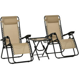 Outsunny Set of 2 Beige Zero Gravity Folding Recliner Chair with Table - Size: 1 Seater - Cream - Wilko - thumbnail 3