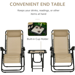 Outsunny Set of 2 Beige Zero Gravity Folding Recliner Chair with Table - Size: 1 Seater - Cream - Wilko - thumbnail 6